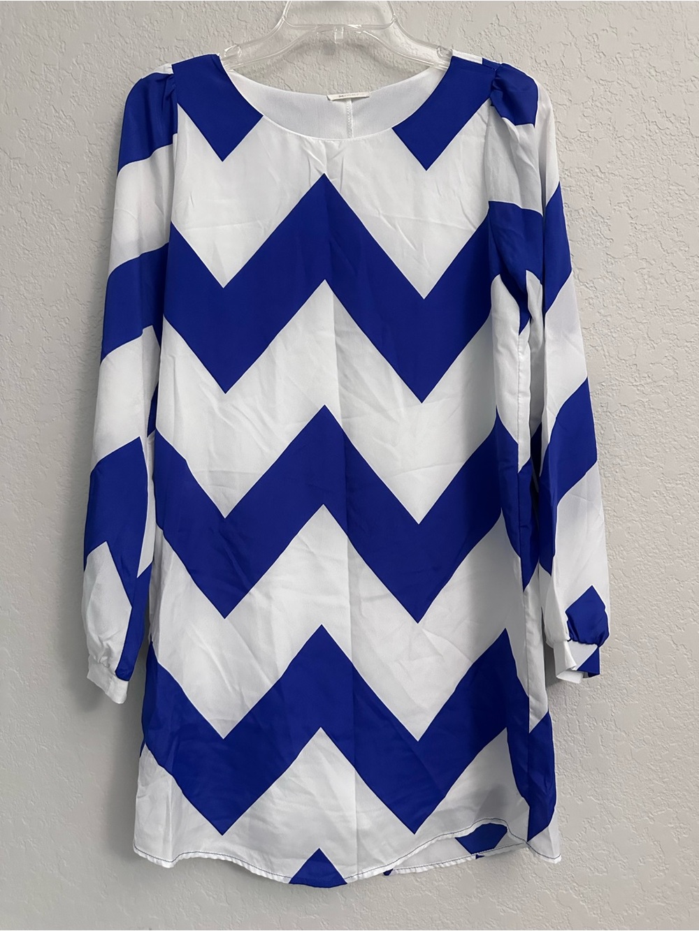 Everly Women's Blue White Chevron L/S Lined Shift Dress Size S